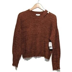 Ultra Flirt Distressed Balloon Sleeve Sweater Brown Cozy Fall Casual Style L